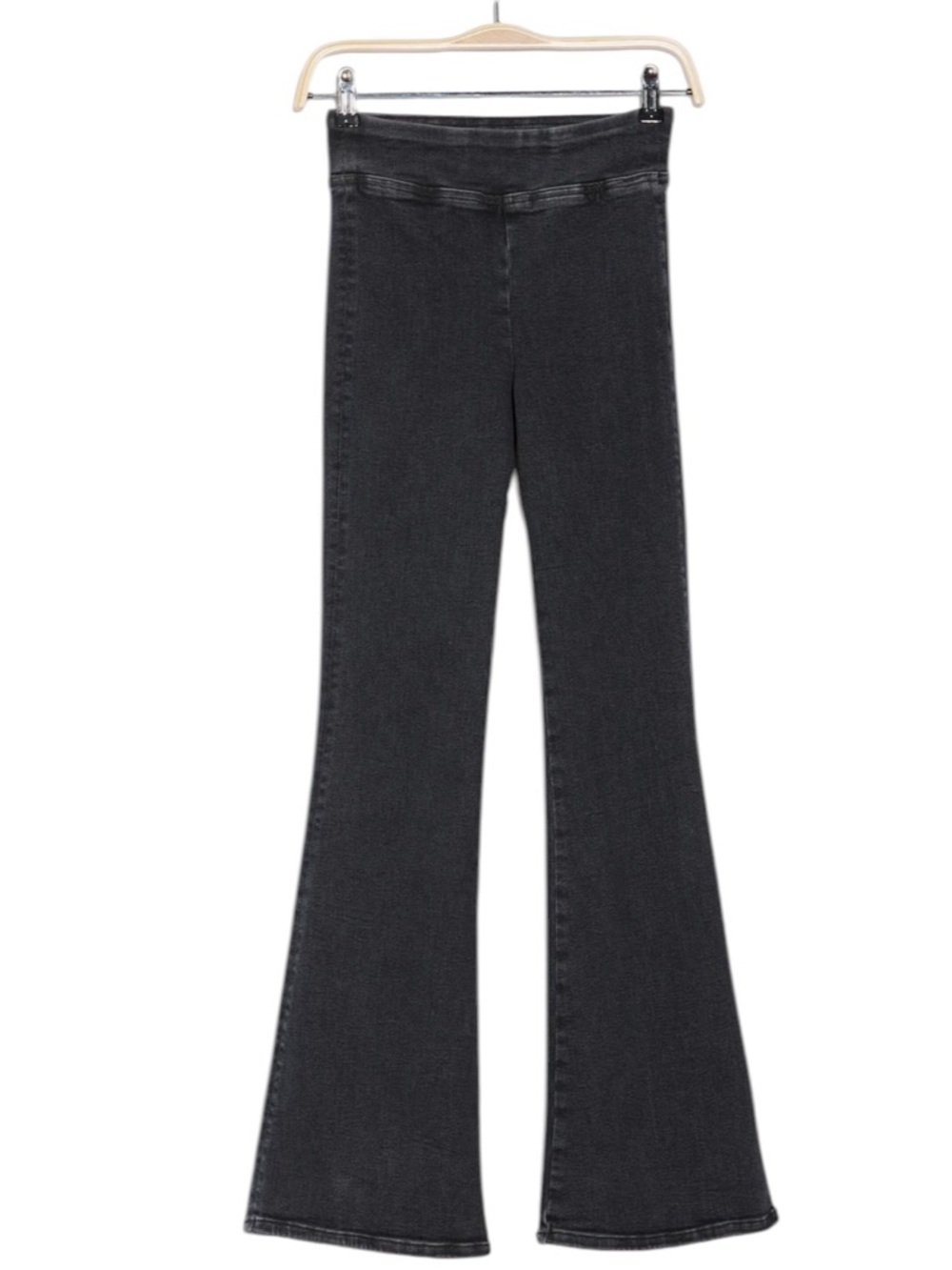 Frame jet set flare high rise black stretch pull on denim jeans Anthropologie